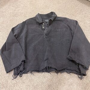 Black Distressed Denim Shirt